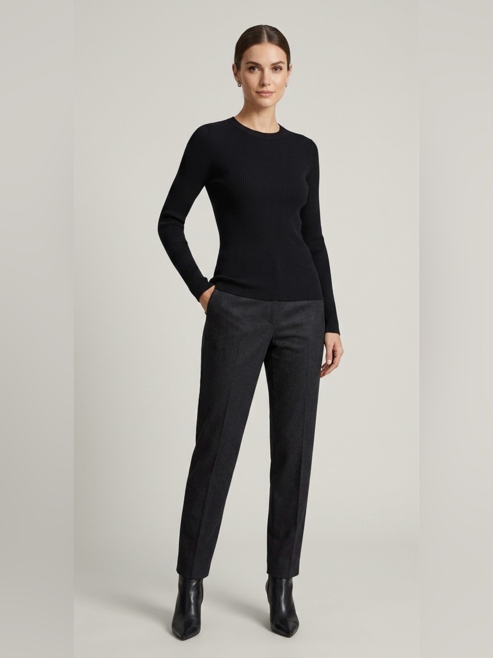 Fabiana Filippi Black Ribbed Knit Crewneck Long Sleeve Sweater size XXS $696MSRP